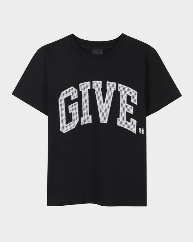 Boy's Embroidered Wrap Around Logo-Print T-Shirt, Size 4-6